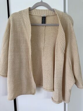 Beige Open-Front Women's Knit Sweater Cardigan